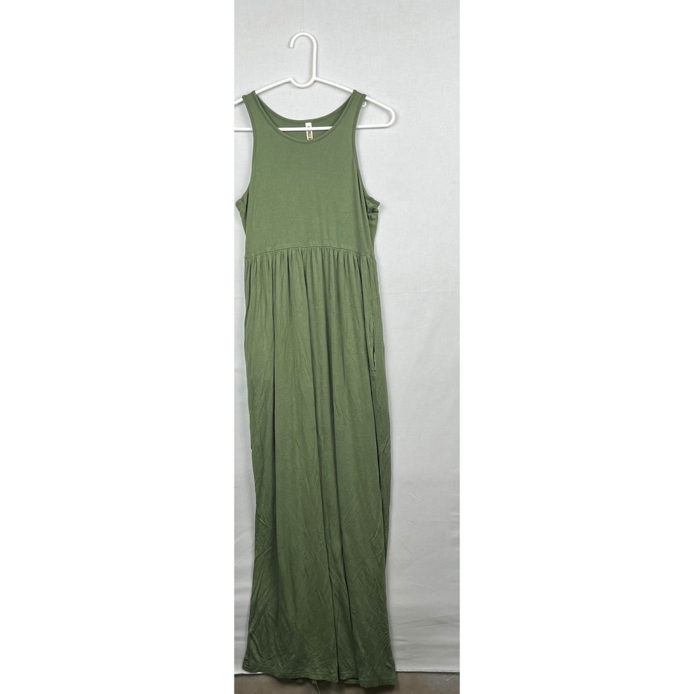 GRECERELLE Maxi Dress Womens Small Racerback Pocket Empire Waist Green S